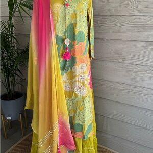 Floral Yellow and Pink Anarkali